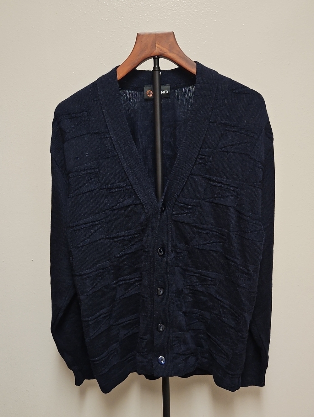 Womens Navy Textured Button-Front Cardigan Sweater